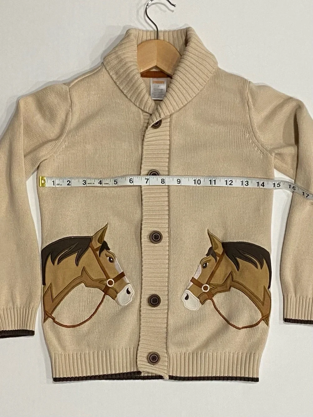 Gymboree Boys ‘Country Charm’ Beige Horse Shawl Collar Cardigan Size 7